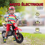 Moto électrique pour enfant moto cross pour enfants de 3 à 6 ans 2 moteurs 12V vitesse max. 5 km/h rouge