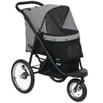 Poussette pour chien pliable avec panier de rangement, coussin lavable, roues en caoutchouc et auvent réglable, gris