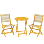 Salon de Jardin Ensemble Bistro 3 Pièces Table Ronde et 2 Chaises Pliables Design Boho Bois d'Acacia Cordage PP Naturel