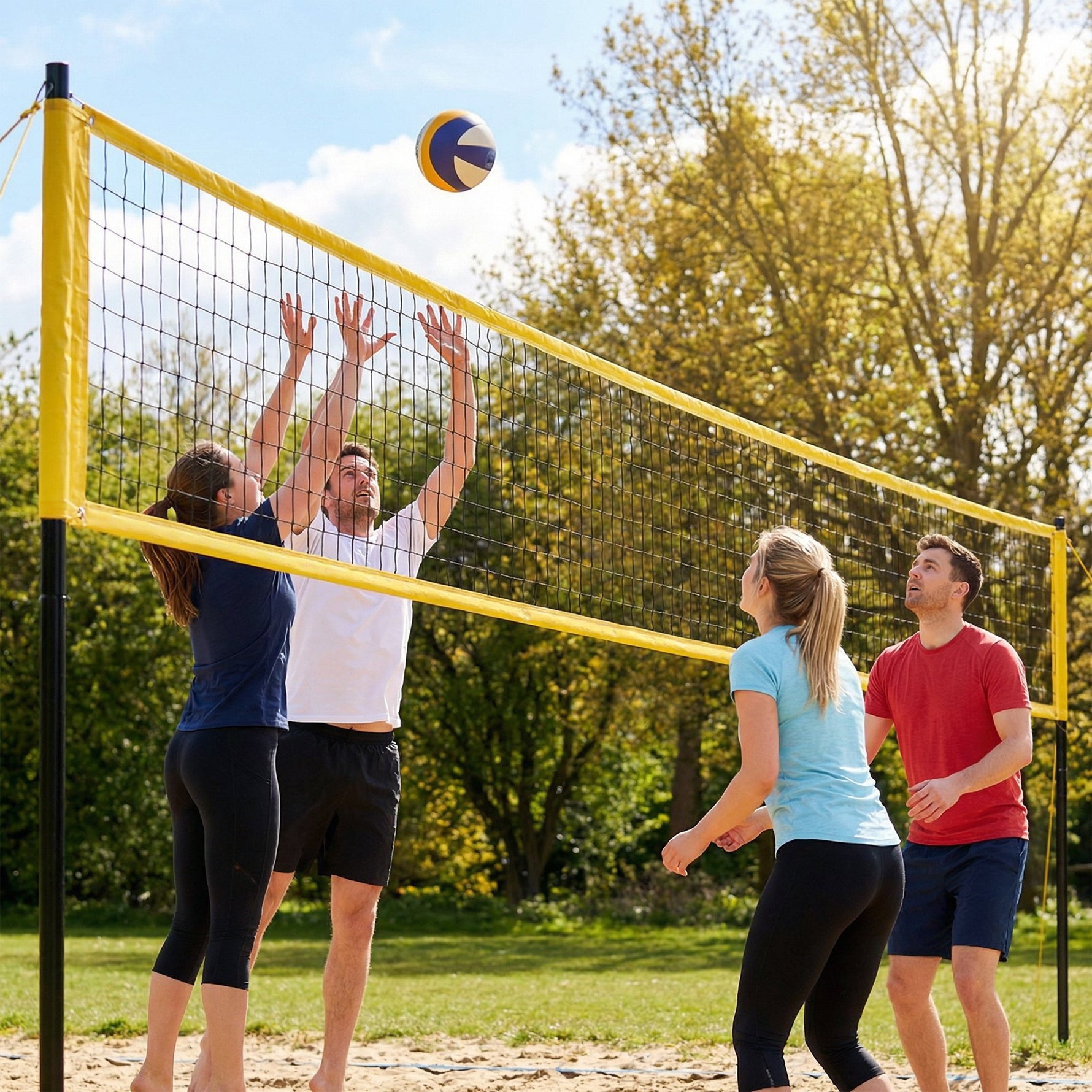 Ensemble de Volley-Ball et Badminton, Poteaux en Acier Hauteur Réglable, Sac de transport, pour Pelouse Plage Jardin