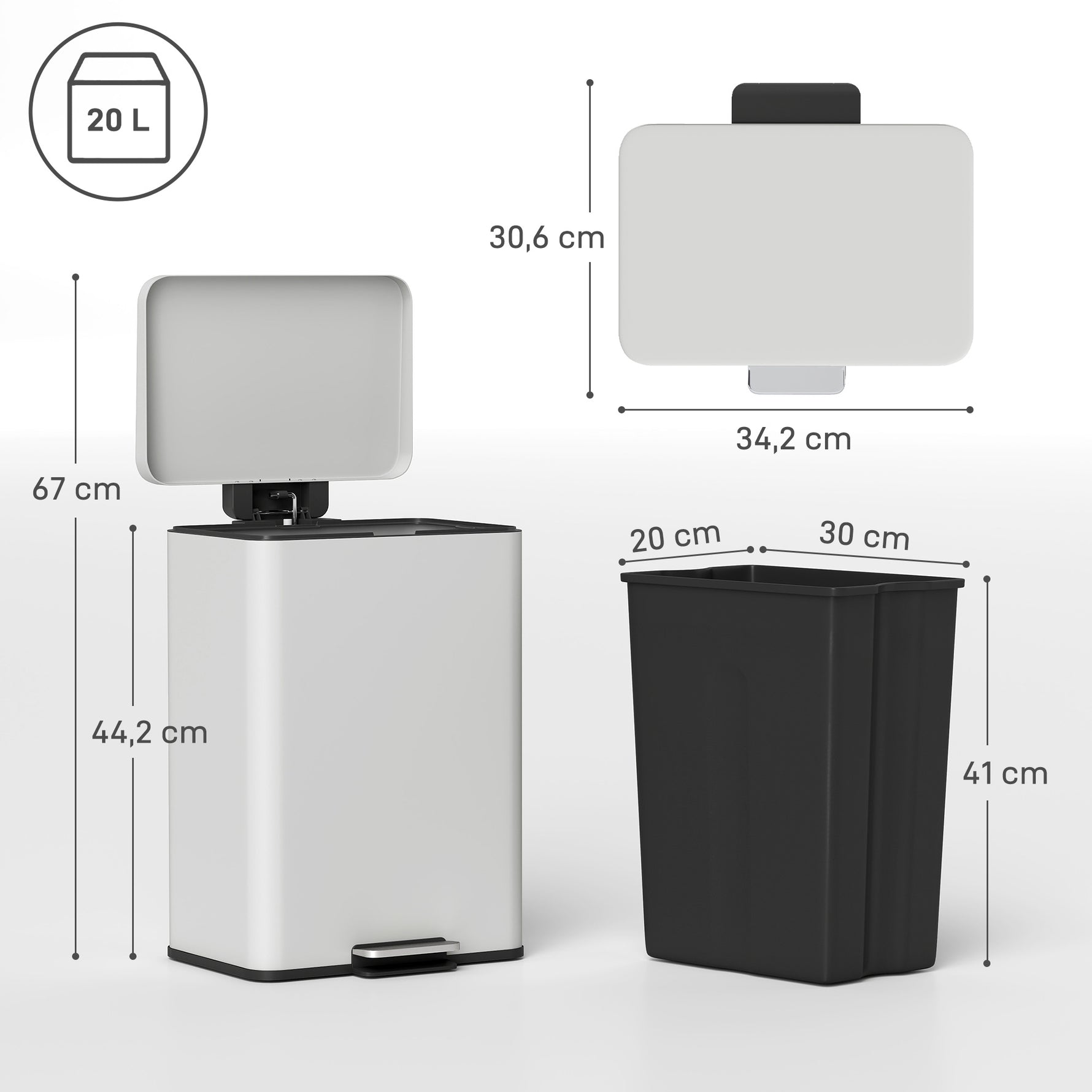 Poubelle de Cuisine 20 L en Métal, Poubelle avec Pédale, Couvercle à Fermeture Douce, Crème