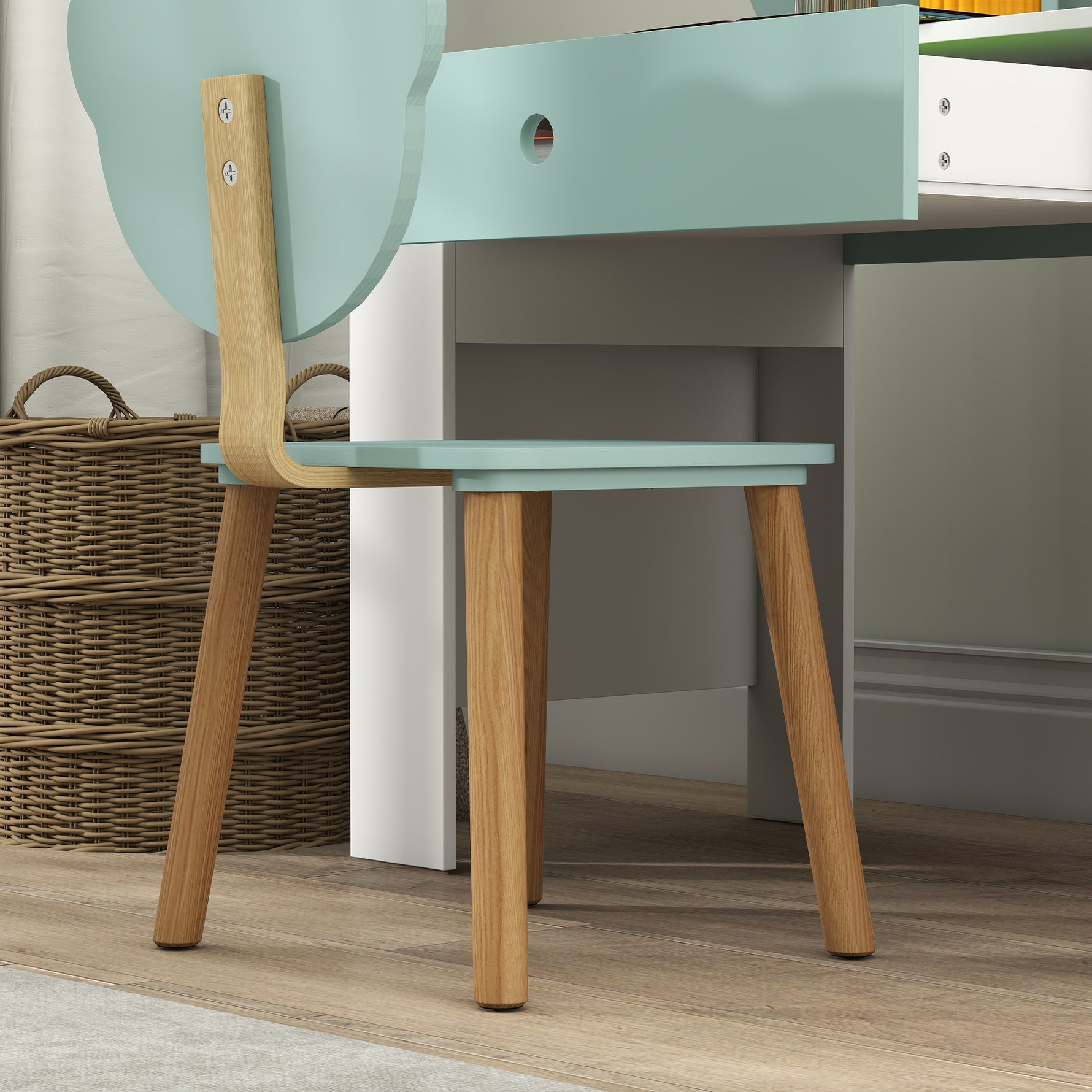 Bureau enfant avec chaise, table enfant et chaise avec tiroir et large plateau, 80 x 41 x 74,5 cm, vert