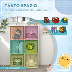 Meuble étagère bibliothèque 6 cases 3 cubes paniers en tissu motif animaux pour chambre enfant 62 x 30 x 91,5 cm blanc