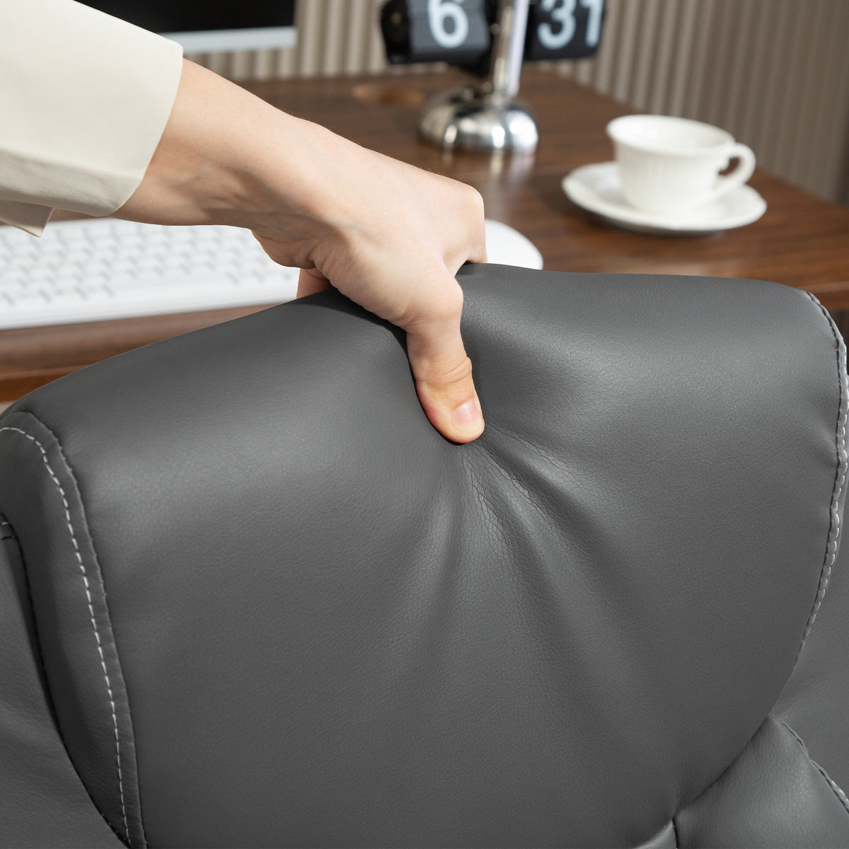 Fauteuil de bureau, chaise bureau ergonomique avec accoudoirs relevables, hauteur réglable, fonction de bascule, gris