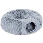 Katzentunnel für den Innenbereich mit Donut-förmigem Katzenbett, waschbares, rundes Kissen, 90x80x27cm, Hellgrau