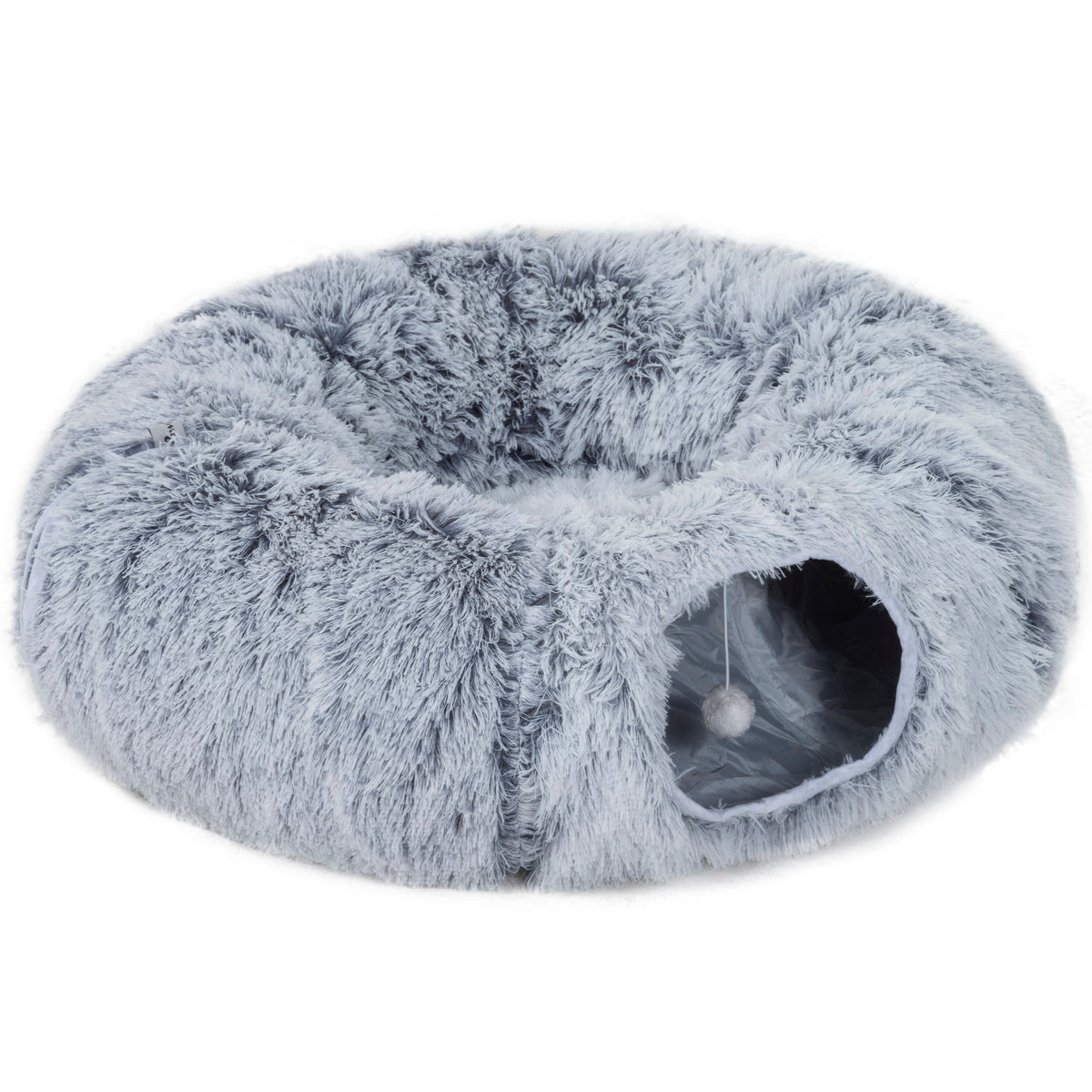 Katzentunnel für den Innenbereich mit Donut-förmigem Katzenbett, waschbares, rundes Kissen, 90x80x27cm, Hellgrau