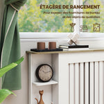 Cache-radiateur avec étagères de rangement ouvertes, couvercle de radiateur en bois à lattes, 152x19x83cm, blanc