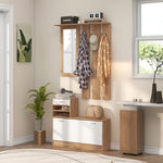 Mueble de recibidor tipo vestidor con panel perchero, espejo y zapatero - 6 ganchos y estante ajustable