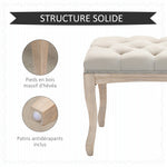 Banc Banquette capitonnée Style Classique 110 cm Bout de lit Rembourrée en lin piètement Bois hévéa sculpté Beige