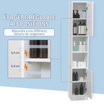 Armoire salle de bain haute, meuble de rangement colonne avec miroir, 2 portes, étagères réglables, 30x28x170cm, blanc