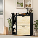 Meuble à chaussures 15 paires, armoire à chaussures moderne avec 2 tiroirs rabattables, 83x24x90,5cm, noir