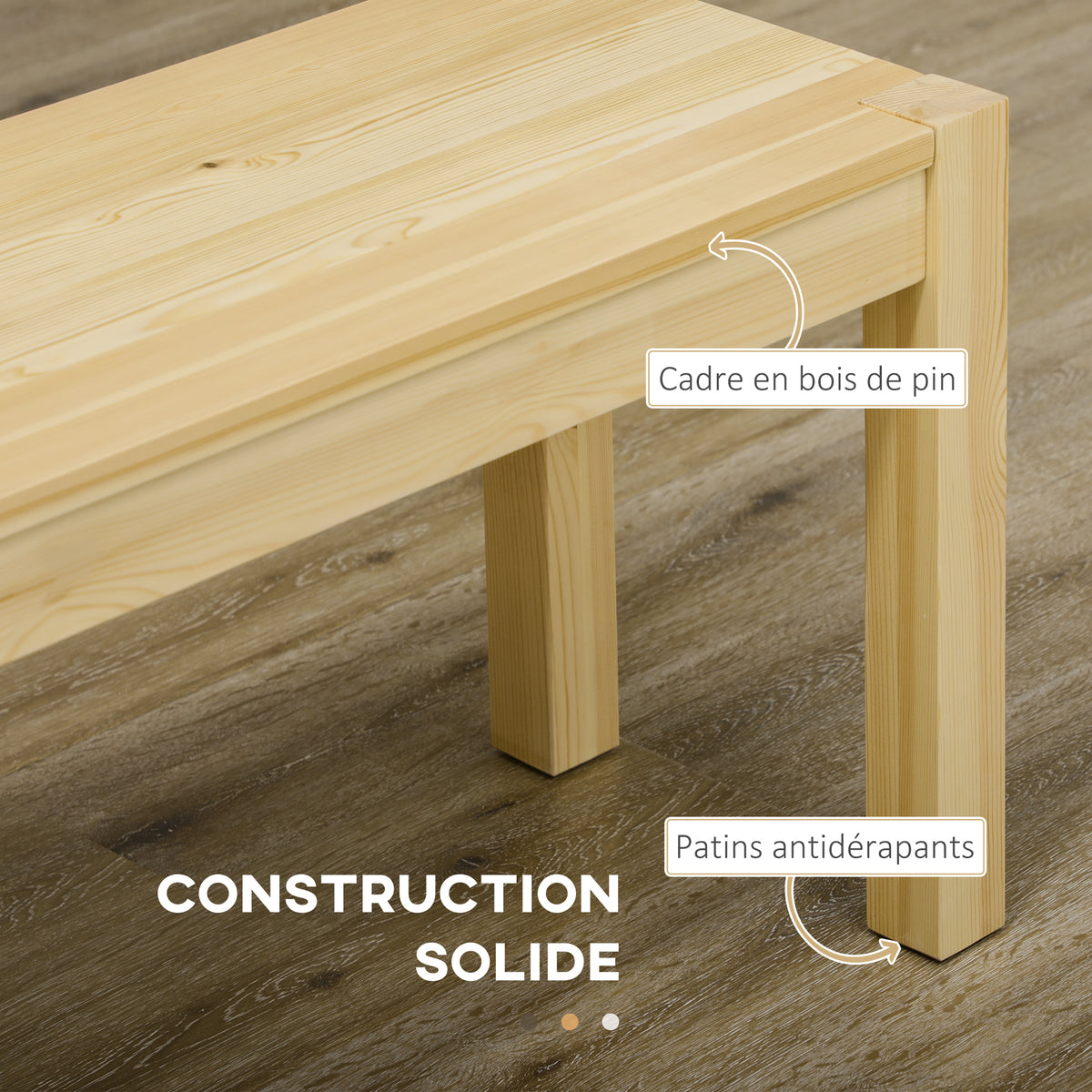 Panca da cucina in legno massello 3 posti, panca da sala da pranzo, portata 330 kg, 150 x 33 x 45 cm, legno naturale