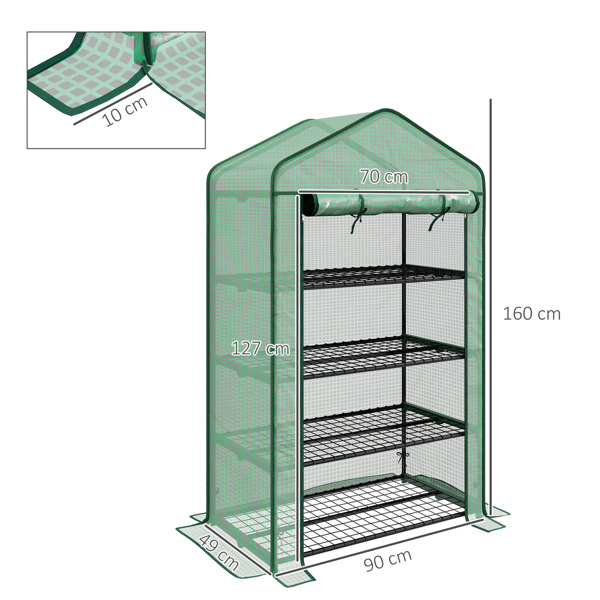 Serre de Jardin Balcon étagère Serre 4 Niveaux 90L x 49l x 160H cm Acier galvanisé bâche Amovible PE Haute densité Vert