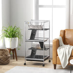 Cage pour Petits Animaux Portable à 4 Niveaux avec Roulettes, 2 Portes, 3 Rampes, Hamac et Plateau Amovible