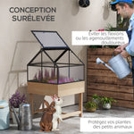 Miniserre op poten afm. 60L x 57b x 103H cm, dubbel openslaand dak, polycarbonaat panelen, staal, behandeld dennenhout