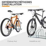Portabicicletas para 5 bicicletas, soporte de almacenamiento para neumáticos de 65 mm, de suelo o pared, para bicicletas de montaña, bicicletas infantiles y BMX, 145 x 33 x 27 cm, acero plateado