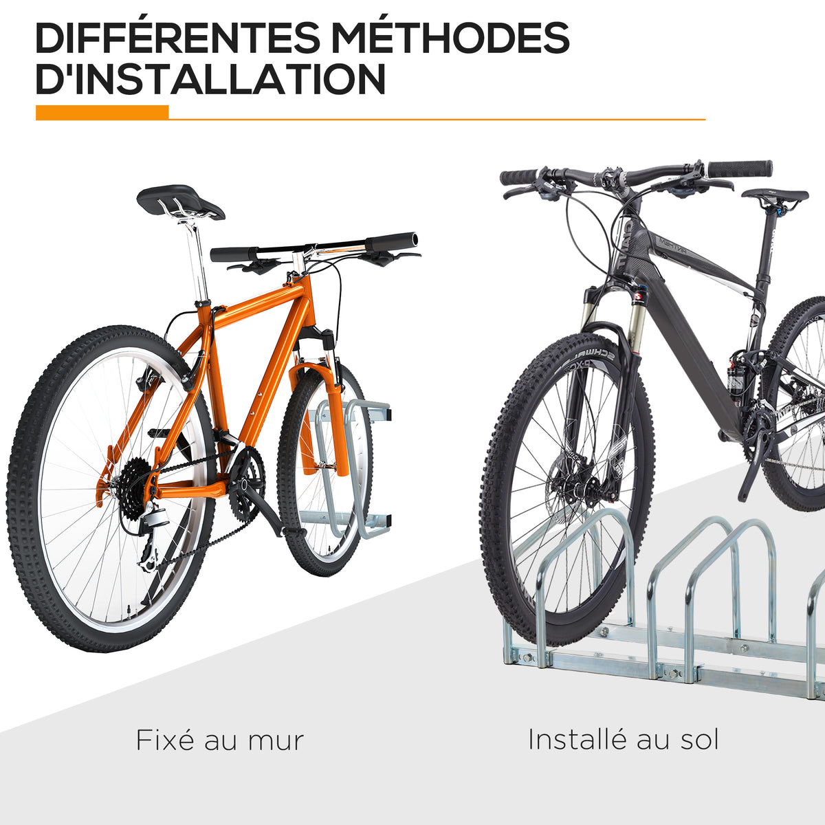 Portabicicletas para 5 bicicletas, soporte de almacenamiento para neumáticos de 65 mm, de suelo o pared, para bicicletas de montaña, bicicletas infantiles y BMX, 145 x 33 x 27 cm, acero plateado