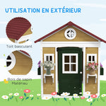Cabane enfant extérieur maison enfant extérieure avec porte fenêtres et jardinières 114 x 126,4 x 135 cm beige