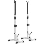 Verstelbaar Stalen Squat Rack, belastbaarheid 200 kg, houder voor 3 halterstangen met haken, 58,5x75,5x136-176 cm, zilver