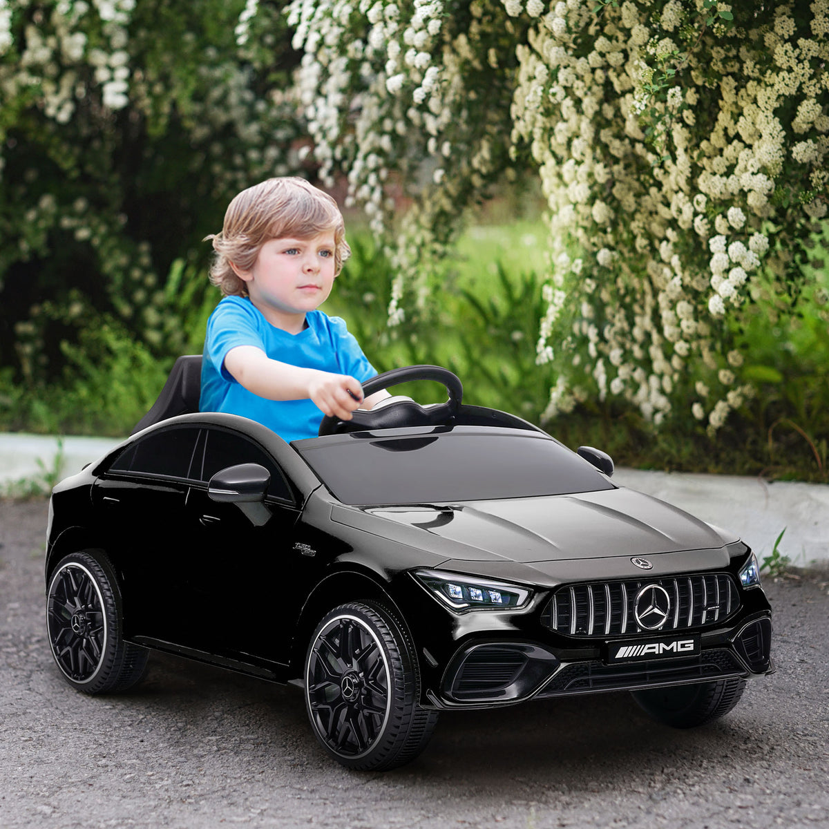 Elektrische kinderauto Mercedes-Benz AMG CLA 45, afstandsbediening, instelbare snelheid (3-5 km/u), led-koplampen, muziek, zwart