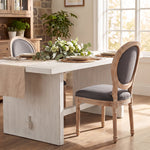Lot de 2 Chaises de Salle à Manger, Chaises Médaillon Style Louis XVI, Assise et Dossier Rembourrés en Effet Lin, Gris