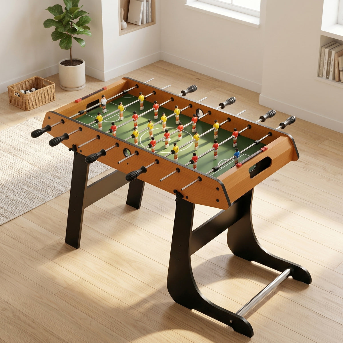 Baby-foot table de Babyfoot pliable dim. 98L x 42l x 62H cm 2 balles fournies MDF marron et noir
