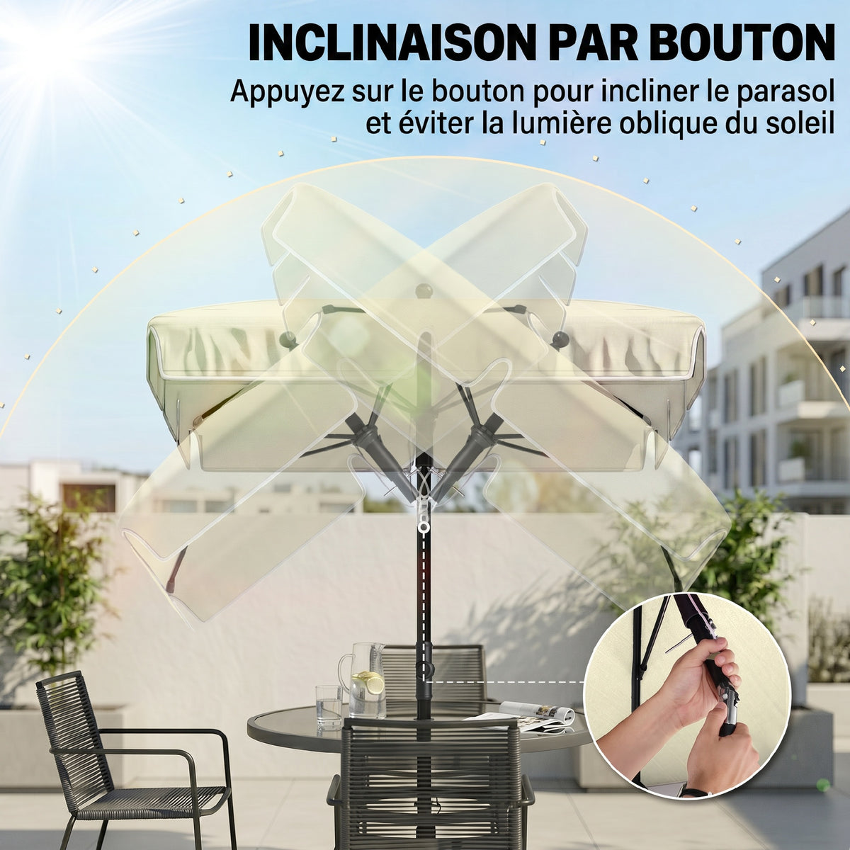 Ombrellone da giardino ombrellone dritto rettangolare inclinabile alluminio metallo poliestere ad alta densità 2 x 1,3 m beige chiaro