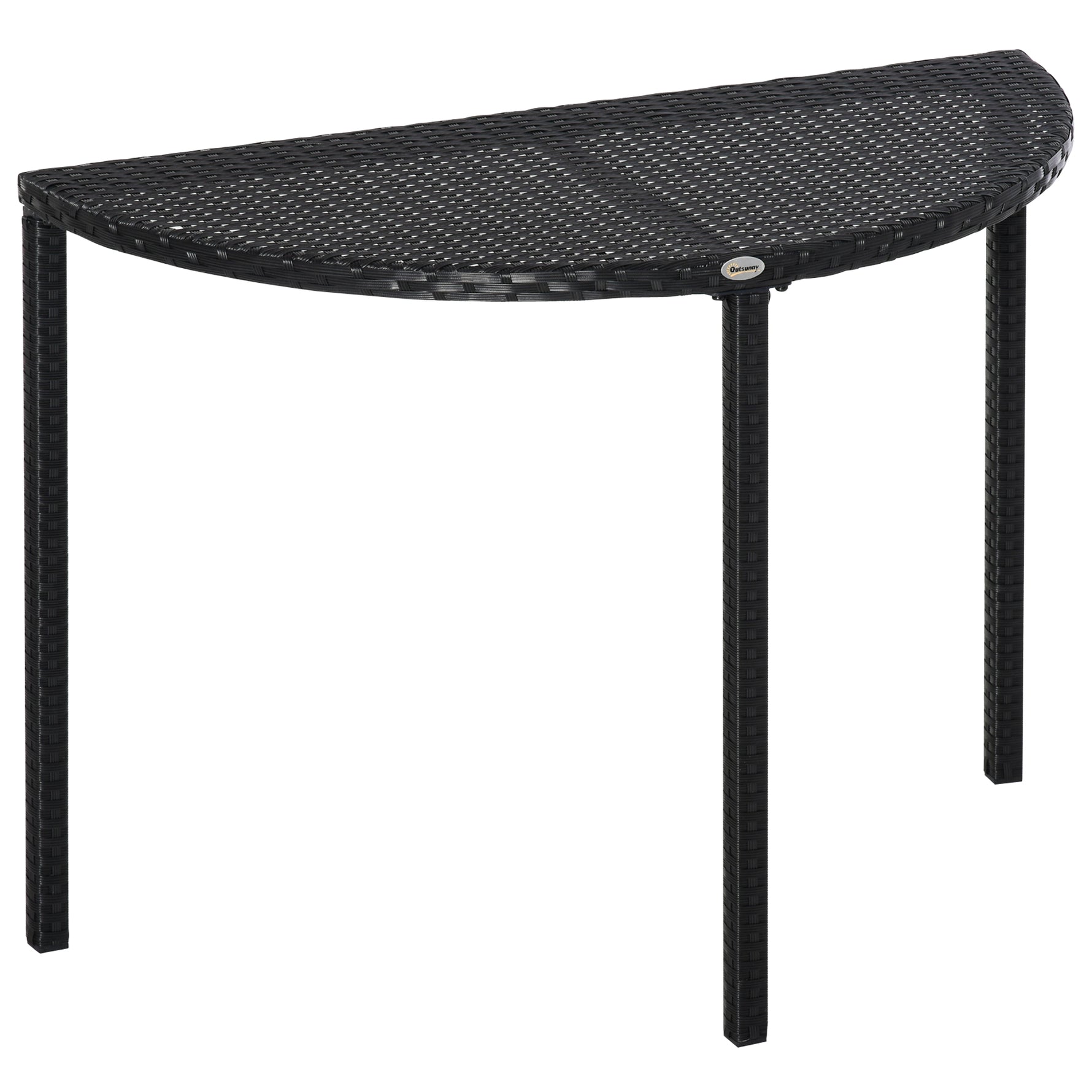 Table de jardin demi cercle - table de balcon demi lune - 100L x 50l x 74H cm résine tressée 4 fils imitation