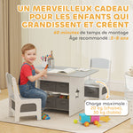 Ensemble table et 2 chaises enfant avec 6 tiroirs amovibles, pour fille garçon 3-8 ans, gris