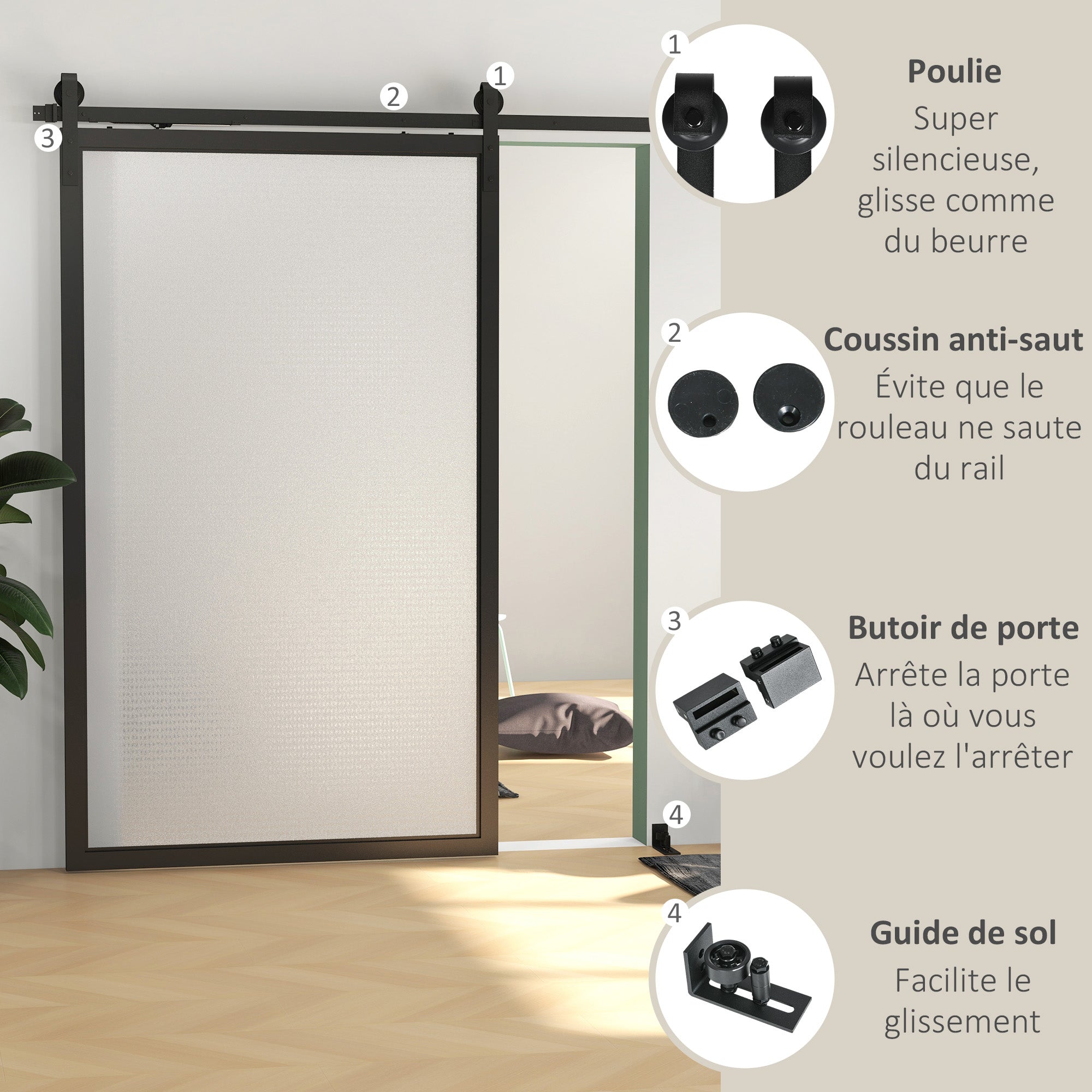 244 CM quincaillerie de porte coulissante sans perçage kit de rail pour porte de grange simple en acier noir