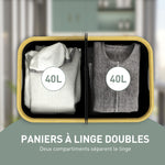 Panier à linge double pliable 80 L corbeille à linge sale avec couvercle, poignées rainurées, noir