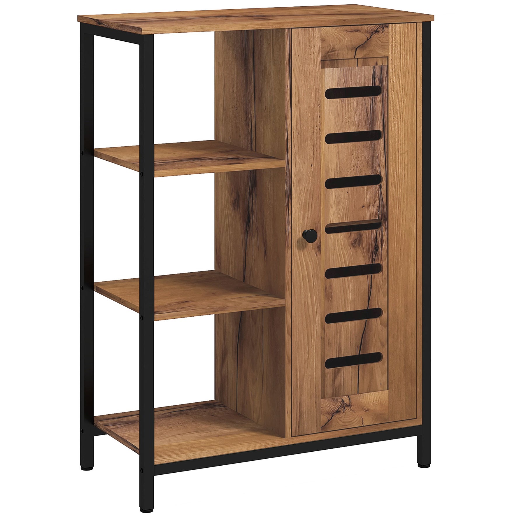 Meuble de salle de bain sur pied design industriel structure acier 3 étagères ouvertes 60 x 30 x 85 cm marron rustique