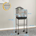 Cage à oiseaux sur roues 46 x 36 x 120 cm 2 mangeoires 2 perchoirs étagère cage pour perruche calopsitte conure pinson canaris