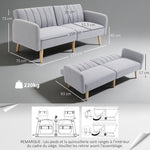 Canapé Convertible 2 Places Design scandinave Dossier inclinable 3 Positions Pieds Bois Tissu Aspect Lin Gris