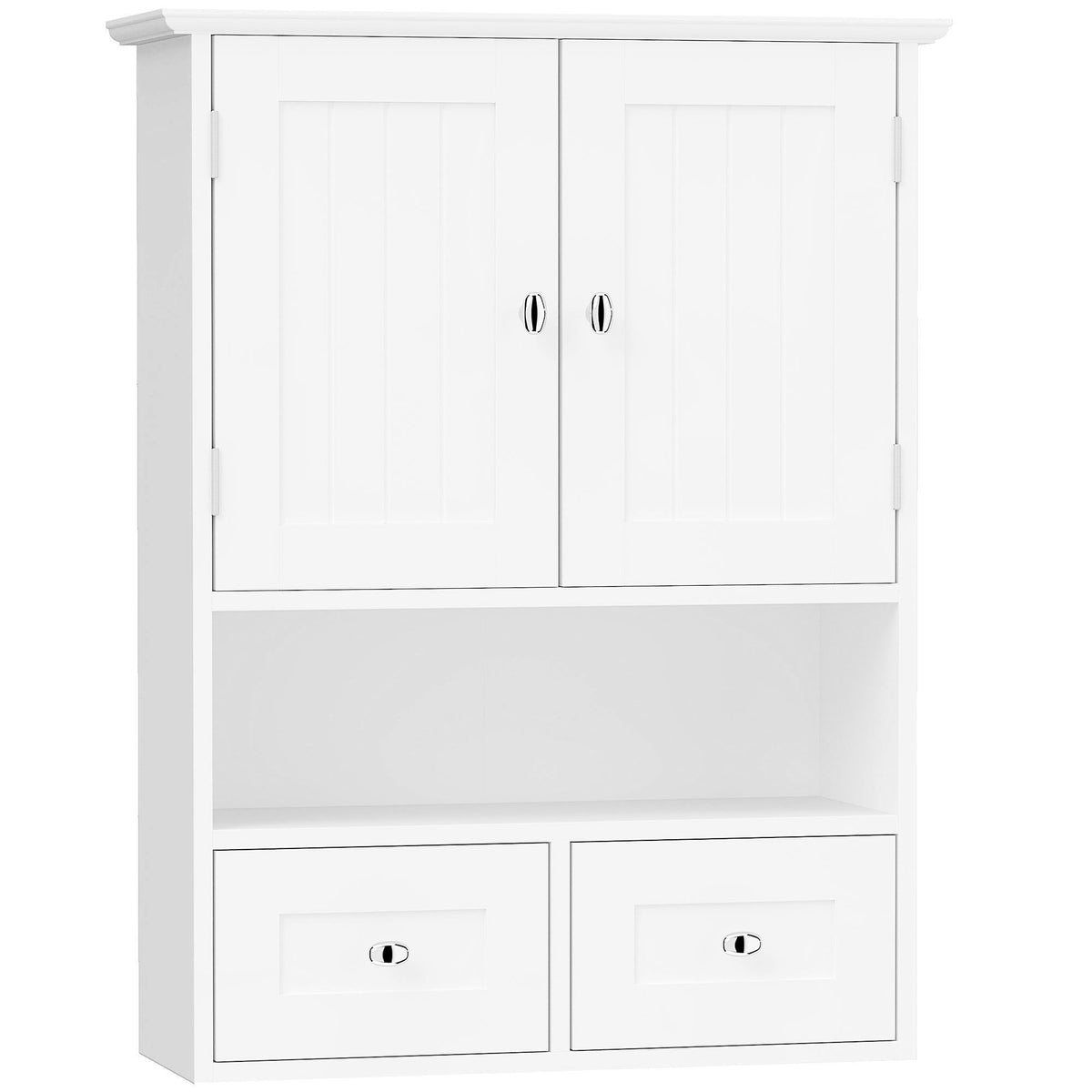 Armoire murale de salle de bain, armoire de toilette, avec portes, étagère, 2 tiroirs, 50,8l x 17,8P x 66H cm, blanc