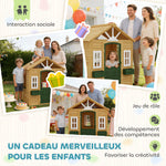 Cabane enfant extérieur en bois, maison enfant extérieure avec porte, fenêtres, 2 bacs à fleurs, 134,5x97x150cm, marron