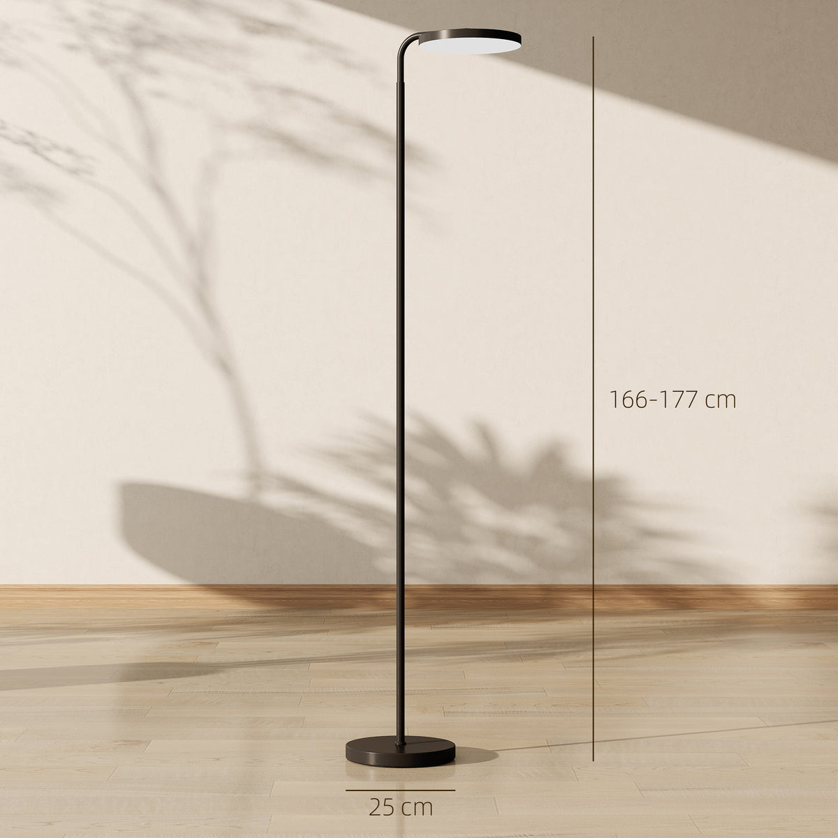 Lampadaire LED, lampe sur pied à intensité variable, tête rotative 350 °, télécommande magnétique, 41x25x177cm, noir