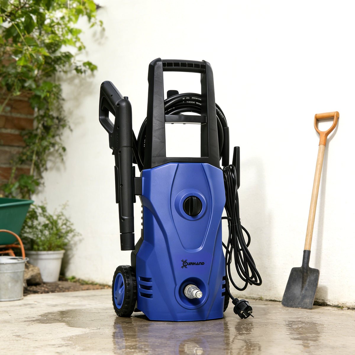 Nettoyeur Haute Pression 1600W, Débit 432 L/h, Pompe en Aluminium 130 Bars, Tuyau 6m, Flacon de Savon, Bleu