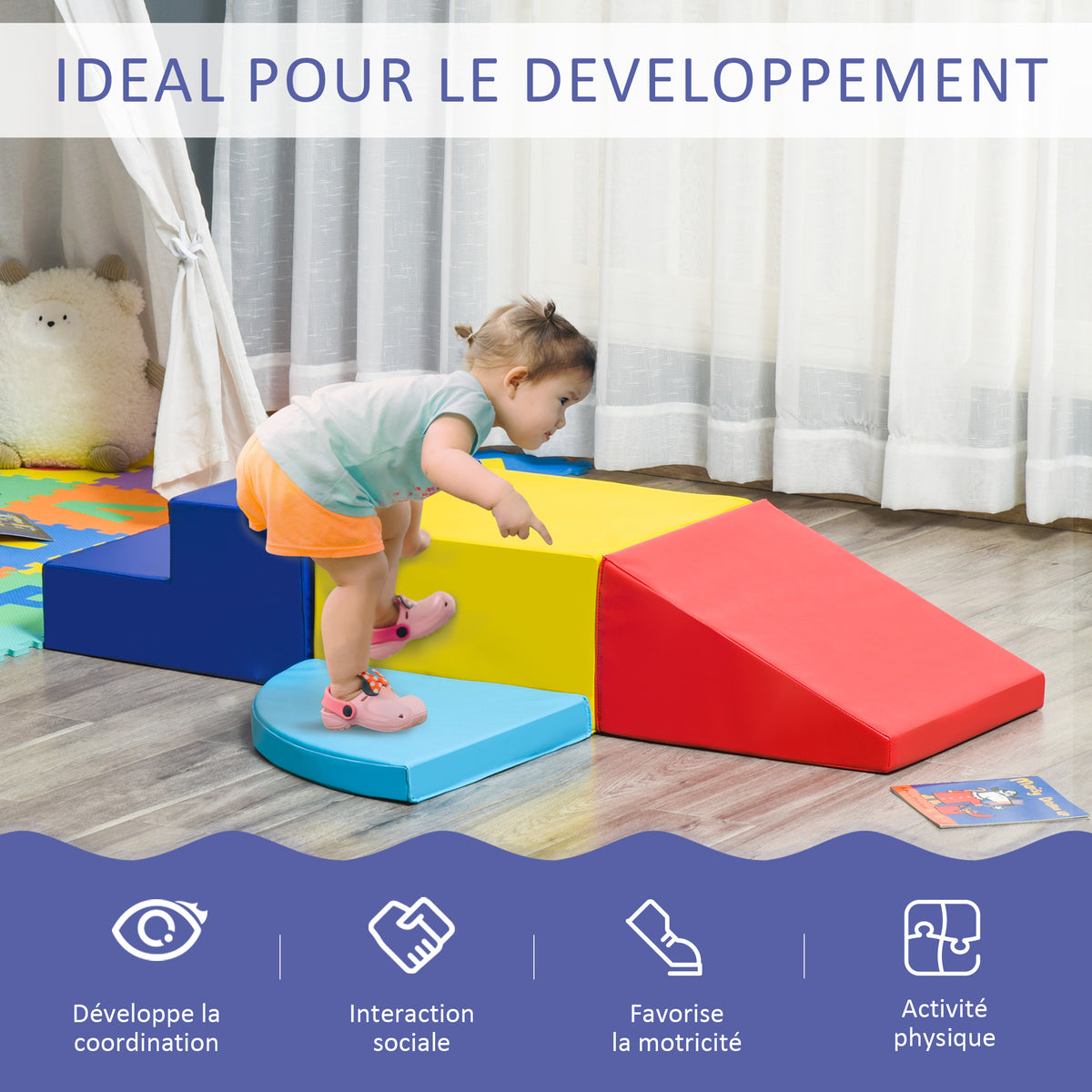 4 blocchi da costruzione XL - moduli per la motricità - giocattoli educativi - percorso motorio per bambini in schiuma EPE poliuretanica, blu, giallo, rosso