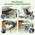 Arbre à chat tour de jeux pour chats, avec poteaux à griffer lit pour chat maison pour chat 42 x 30 x 66 cm gris clair