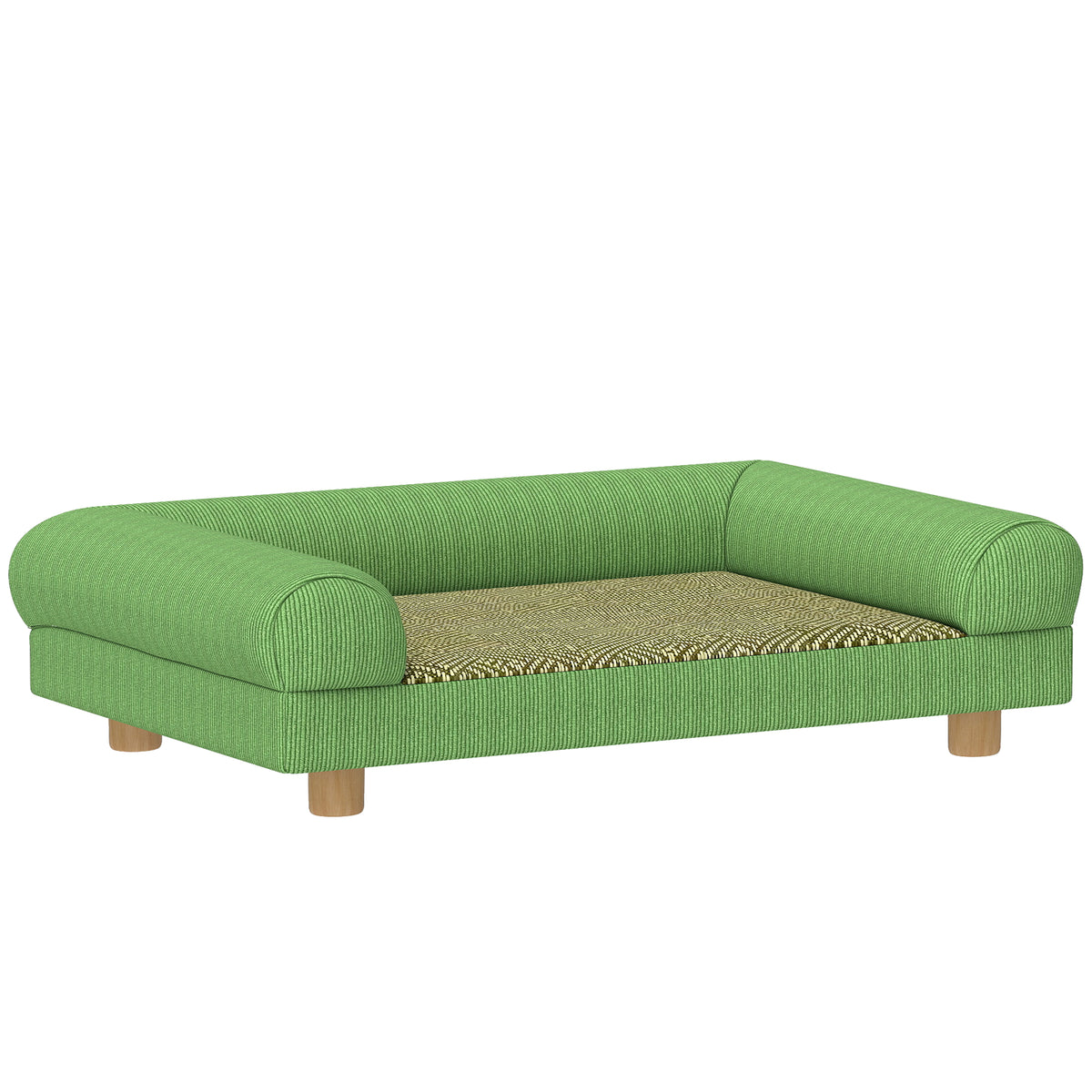 Hunde- und Katzenschlafsofa, erhöhtes Hundebett, kühlende Matte, Armlehnen, aus weichem Samt 63 x 41 x 17 cm, Grün
