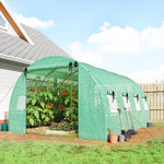 Serre tunnel de jardin 12m², serre de jardin tunnel 295x400x200cm 2 portes et 8 fenêtres bâche PE 140 g/m² vert