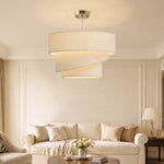 Suspension Luminaire à 3 Abat-Jour Effet Lin, Ampoule Non Incluse E14 40 W, Câble Réglable, Rosace Dorée, Beige