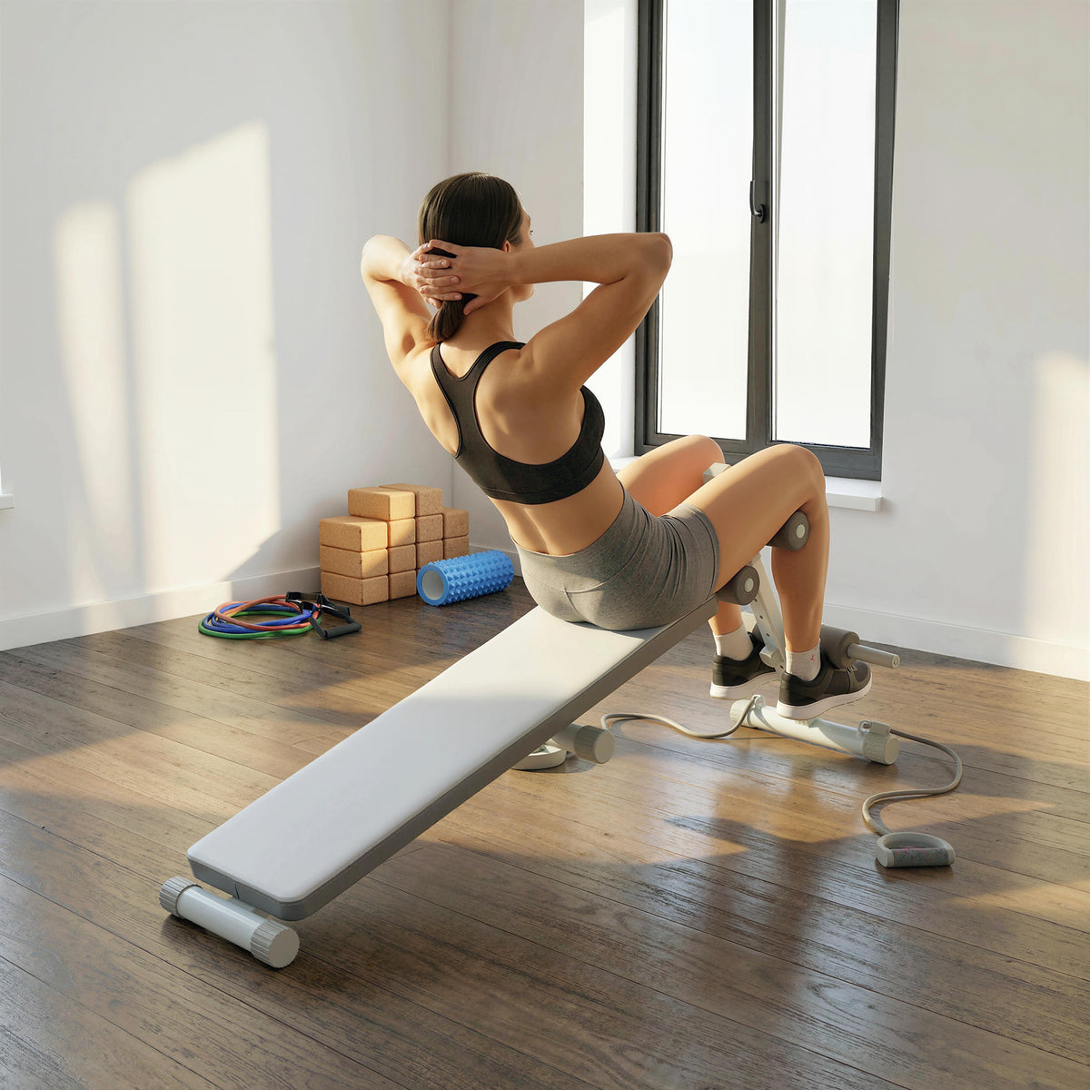 Banc de Musculation Multifonction, Banc Plat Réglable avec Siège à 3 Niveaux, 141 x 52 x 54-71 cm, Bleu et Blanc