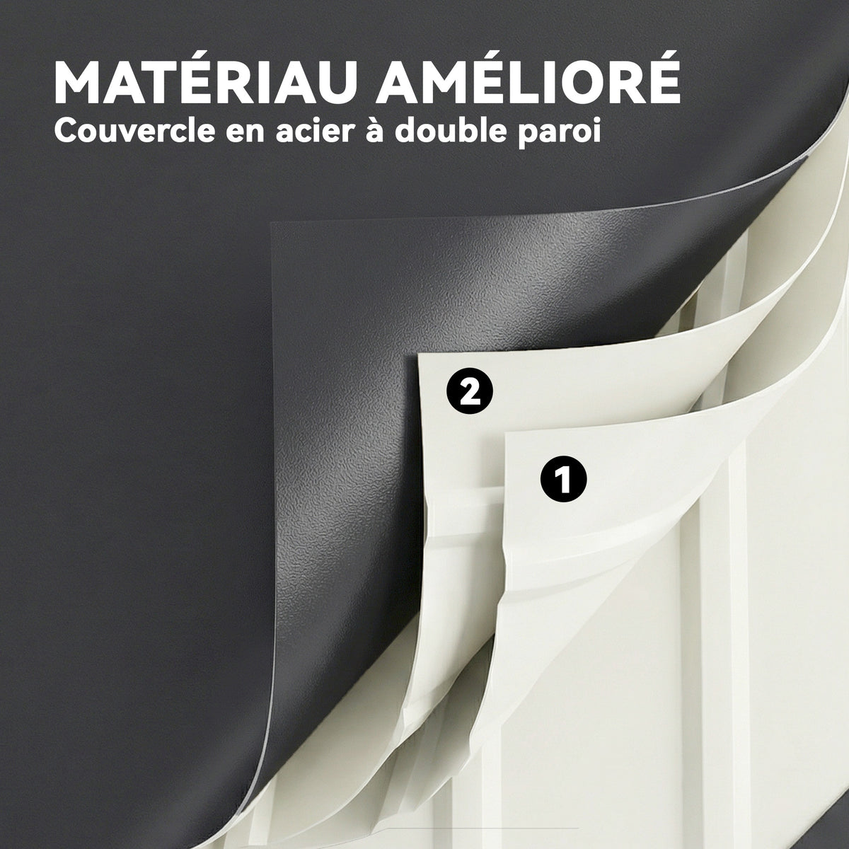 Coffre de rangement métal boîte de jardin 350L double vérins à gaz  verrouillable pour coussins outils gris anthracite