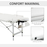 Table de massage 3 zones pliante cosmétique portable charge max. 225 Kg hauteur réglable cadre en alliage blanc