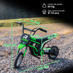 Moto cross électrique enfant moto électrique enfants moteur 350 W batterie 12V 8-16 km/h pneus gonflables 12'' vert