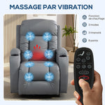 Fauteuil Inclinable de Massage et Chauffage, Fauteuil de Relaxation, Dossier Réglable, Pivotant, 82x99x103cm, Gris Clair