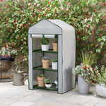 Serra da giardino a 3 ripiani dim. 59L x 39P x 127A cm metallo verniciato a polvere Verde PE alta densità 140g/m² Bianco