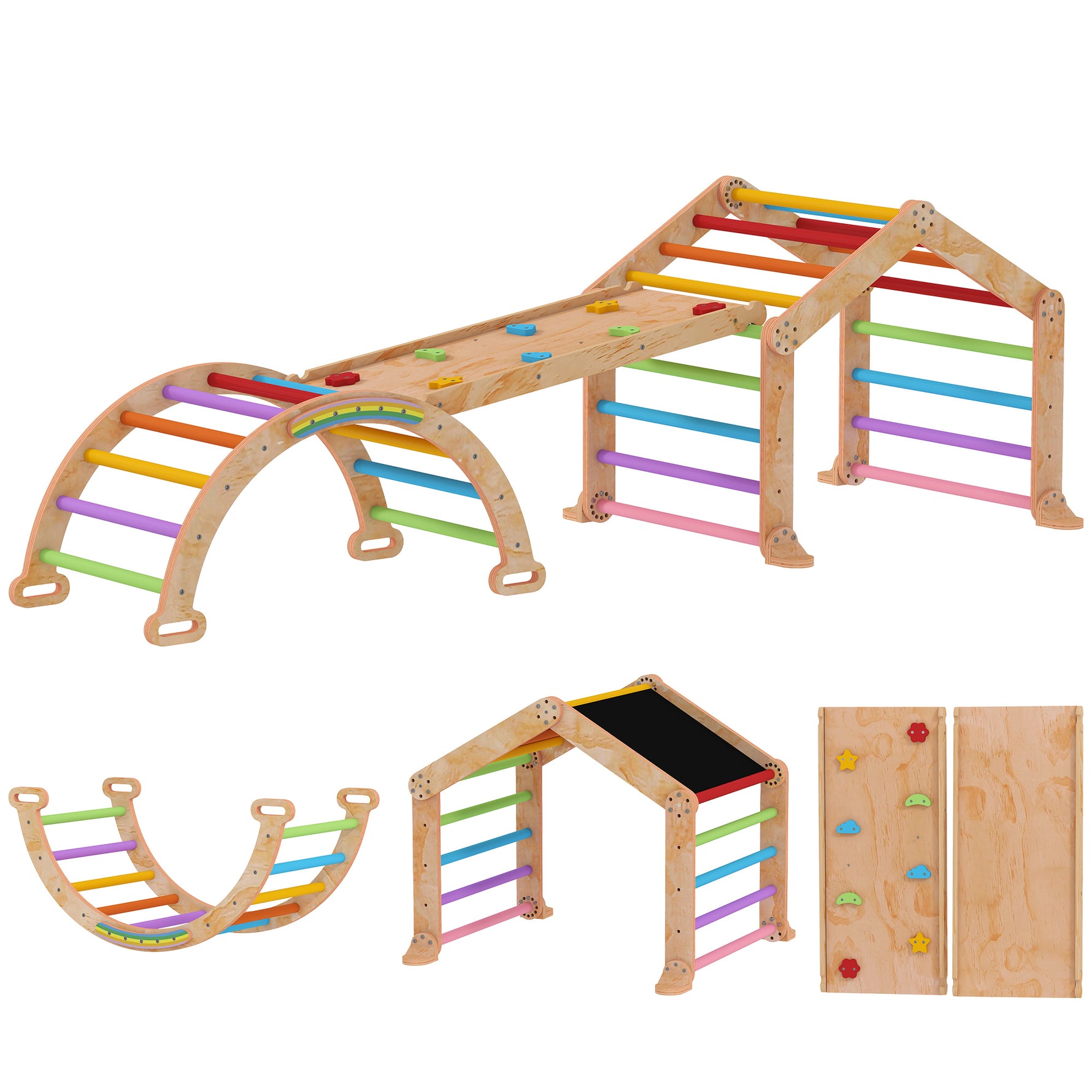 Triangle d'escalade enfant avec rampe réversible toboggan bascule et structure d'escalade multicolore